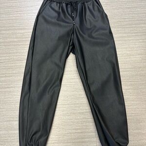 Womens Black Faux Leather Joggers